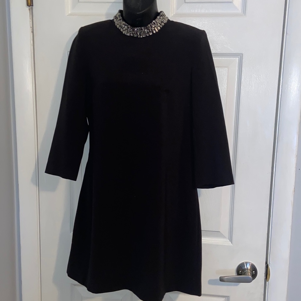 Women’s H&M black Aline backless dress w/ rhinestone mock neckline sexy mini